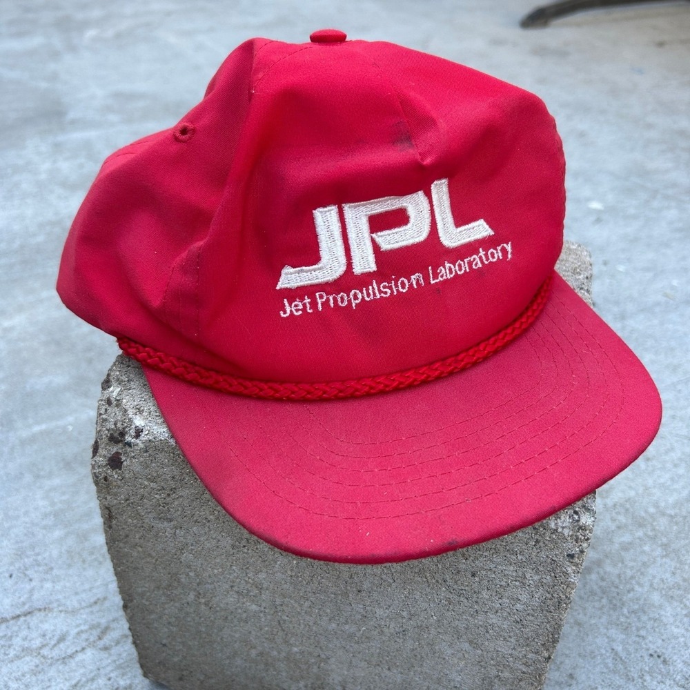 Vintage 80s JPL Jet Propulsion Laboratory Hat Red Snapback NASA Missile Research